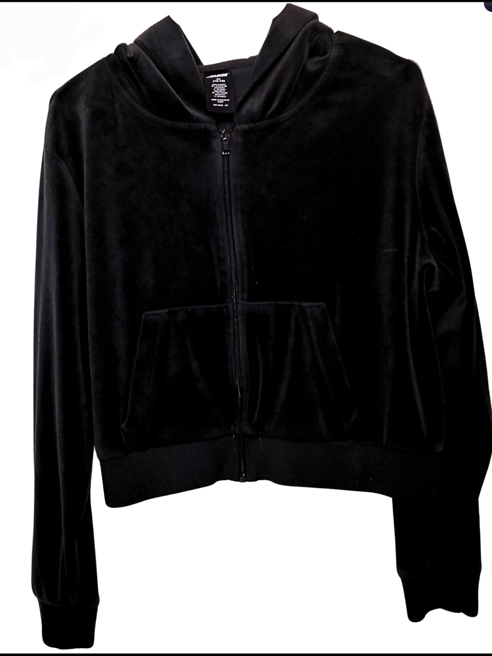 Avia Girls Solid Black Velour Full Zip-Up Hoodie - Size XL (16-18)